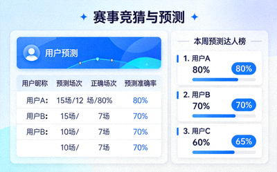 赛事竞猜与预测界面展示用户预测数据和排行榜